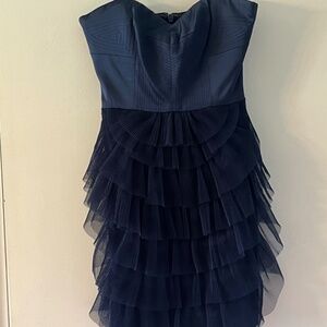 BCBG MAXAZRIA Navy Bustiere Layered Tulle Dress